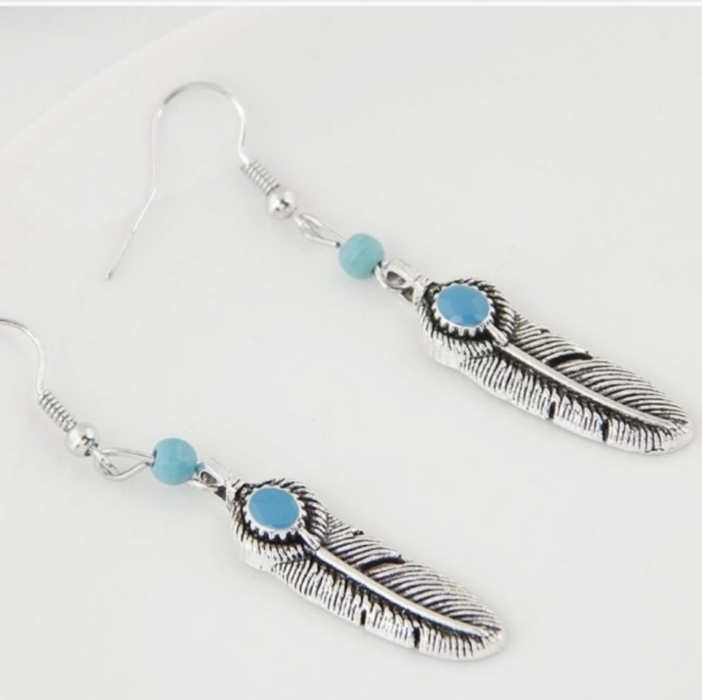 New Turquoise Feather Earrings NWT